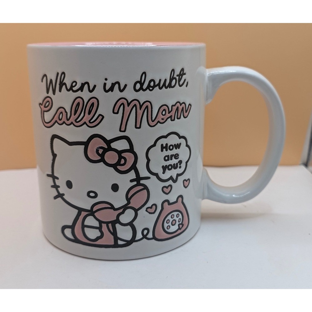 Hello Kitty Sanrio When In Doubt Call Mom Ceramic Mug 20oz Silver Buffalo Pink